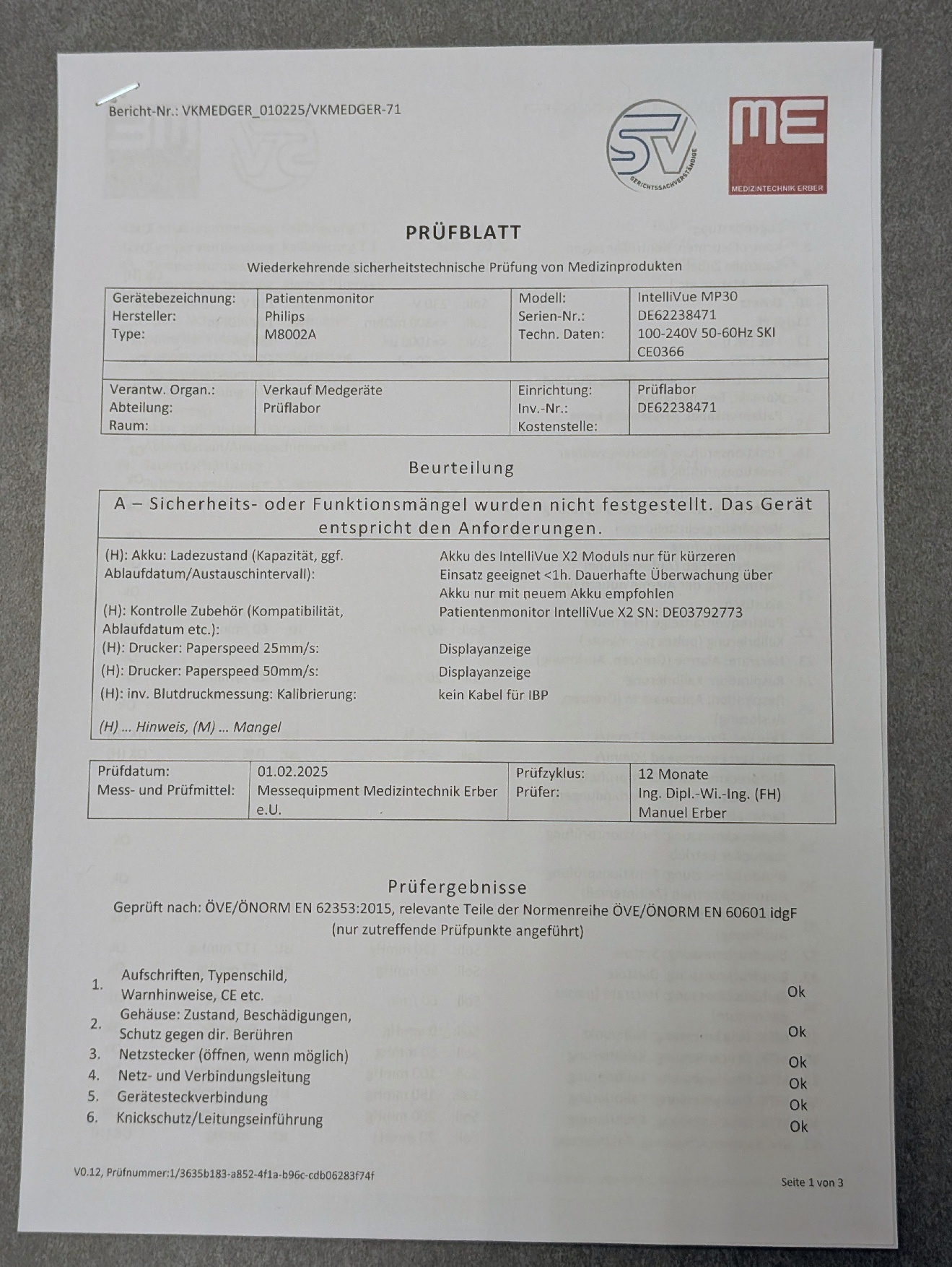 Philips MP30 IntelliVue X2 Prüfprotokoll - Bild 5