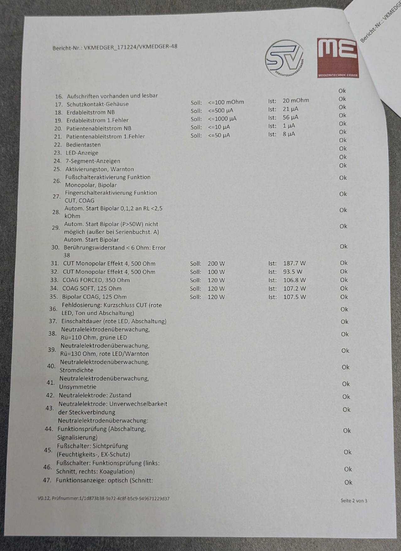 Erbe ICC 200 HF-Chirurgiegerät Prüfprotokoll - Bild 5