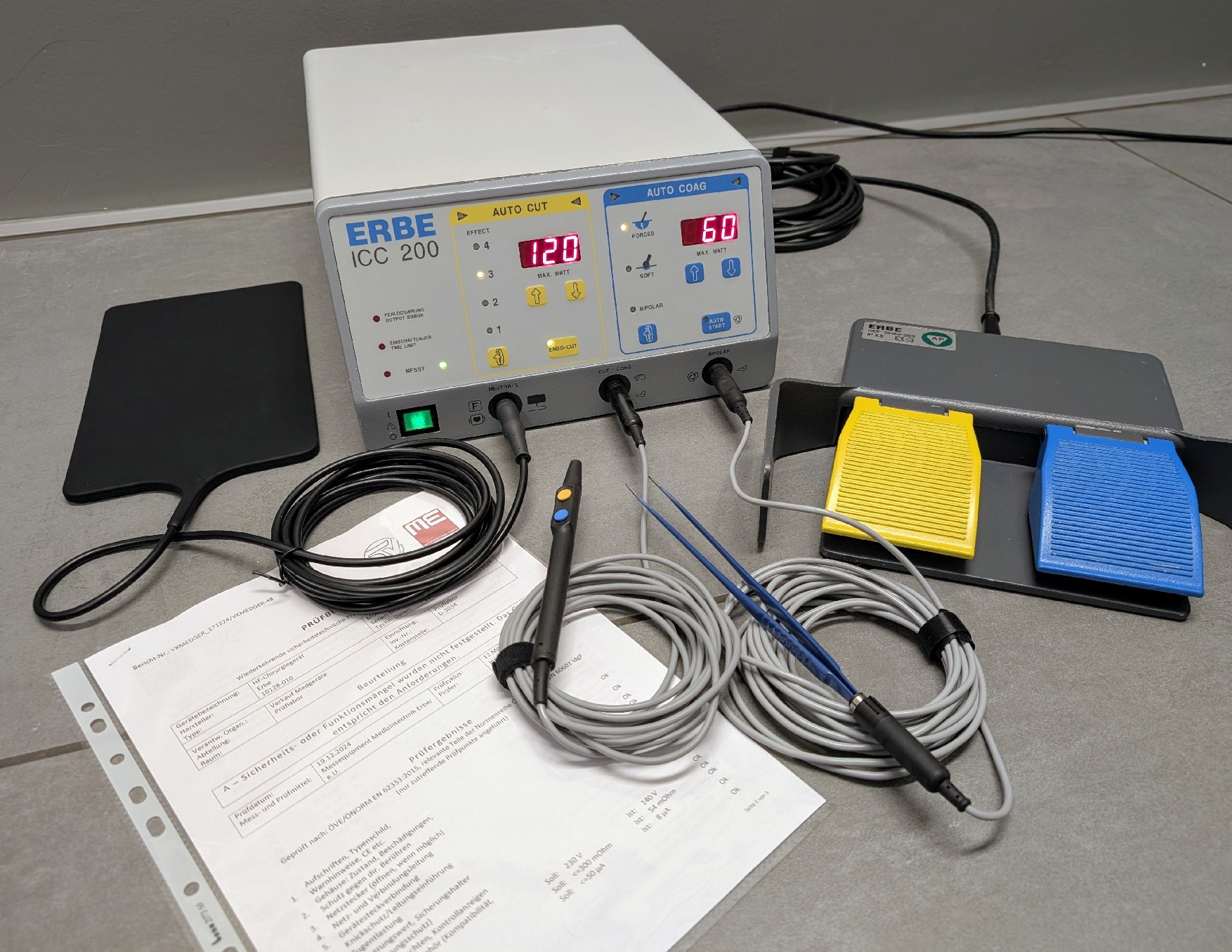 Erbe ICC 200 HF-Chirurgiegerät Prüfprotokoll