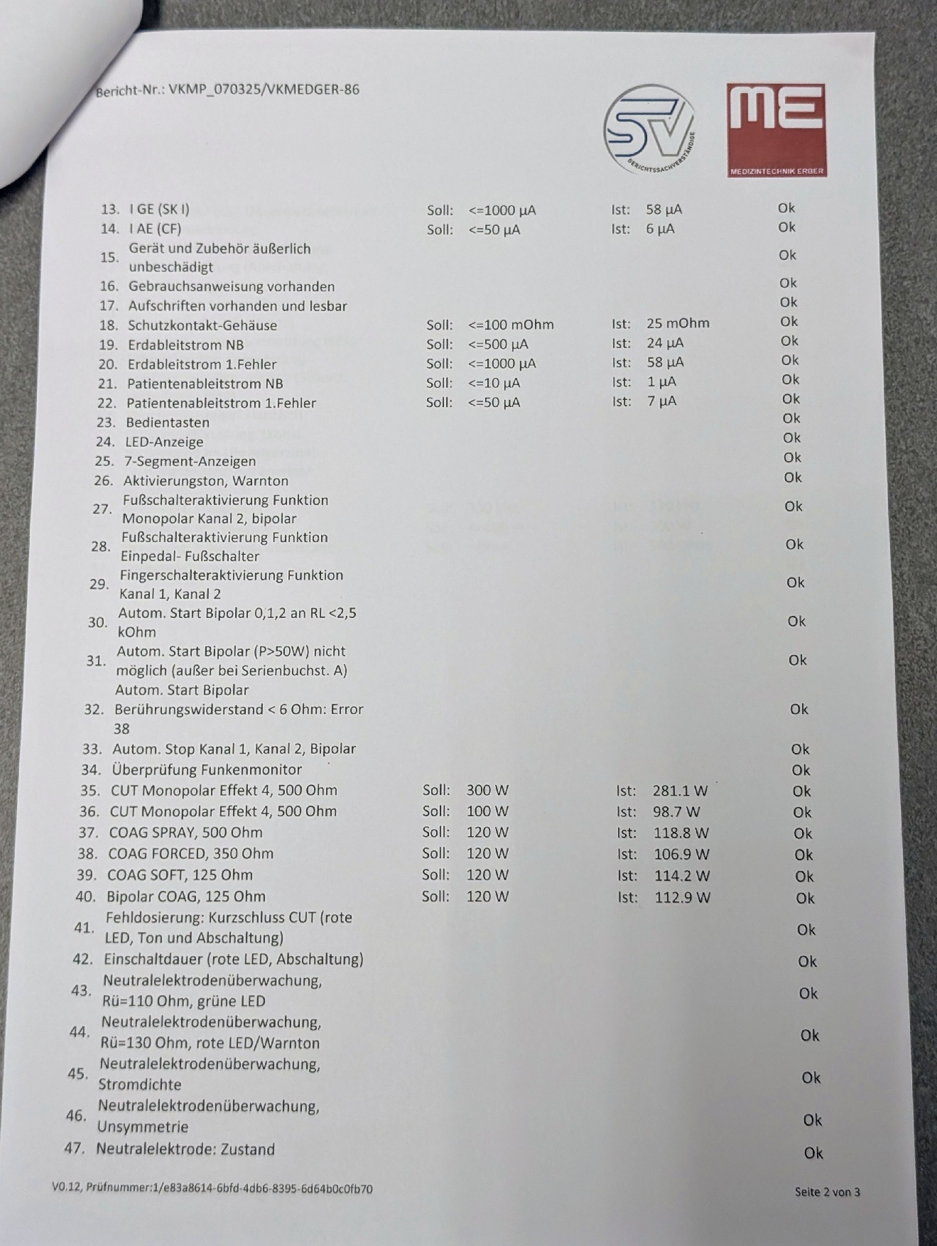 Erbe ICC 350 HF-Chirurgiegerät Prüfprotokoll - Bild 6