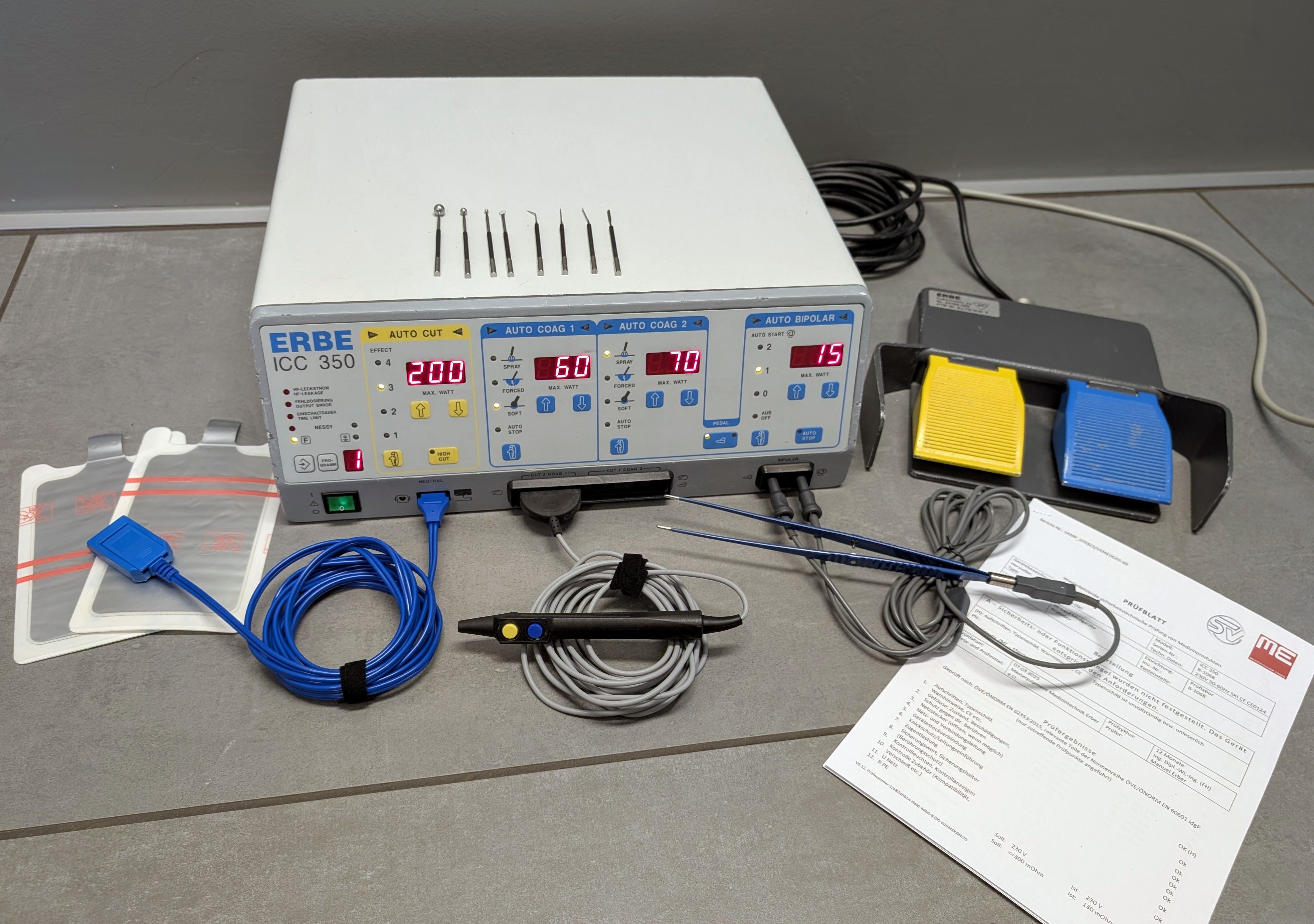 Erbe ICC 350 HF-Chirurgiegerät Prüfprotokoll