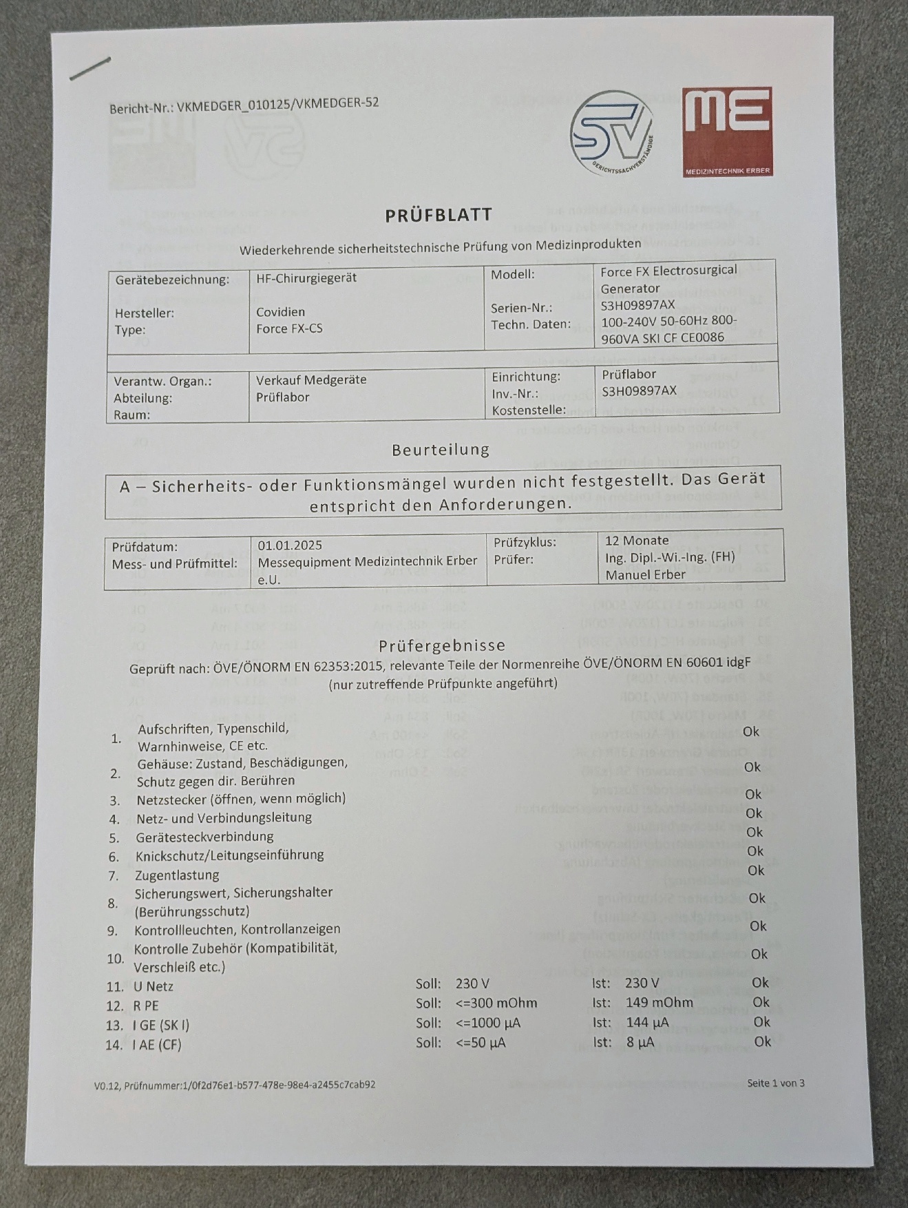 Covidien Valleylab Force FX-CS mit Prüfprotokoll - Bild 5
