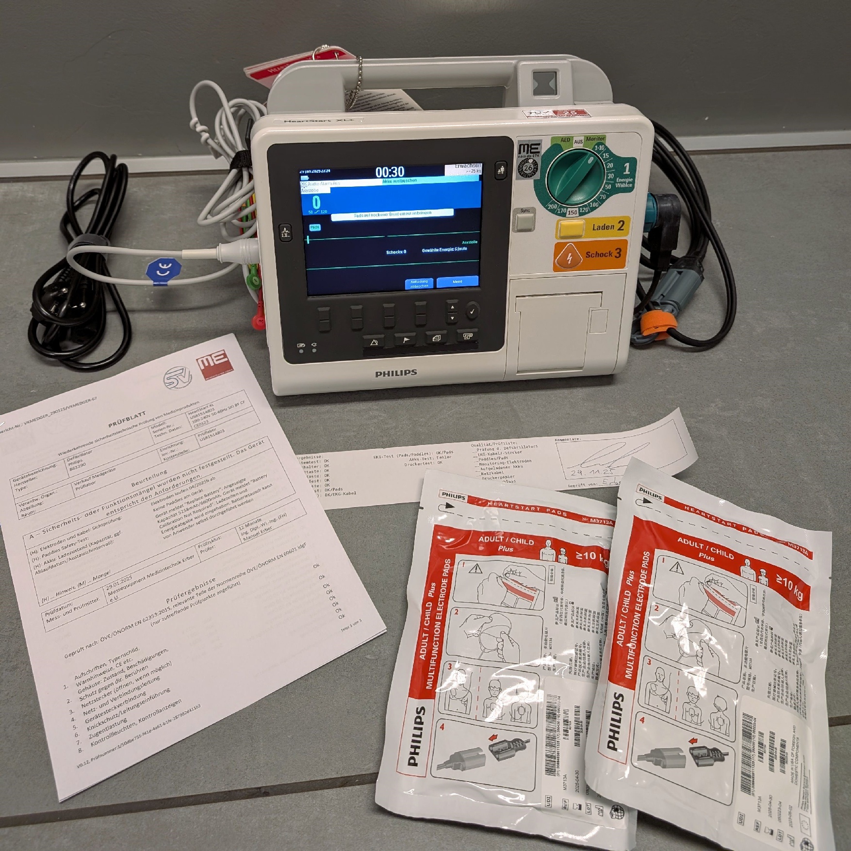 Philips HeartStart XL+ Defibrillator Prüfprotokoll