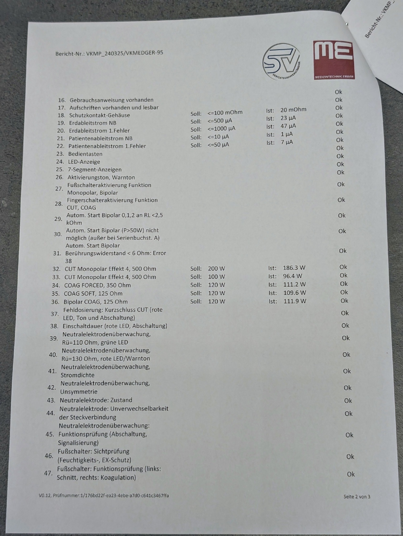 Erbe ICC 200 HF-Chirurgiegerät Prüfprotokoll - Bild 6
