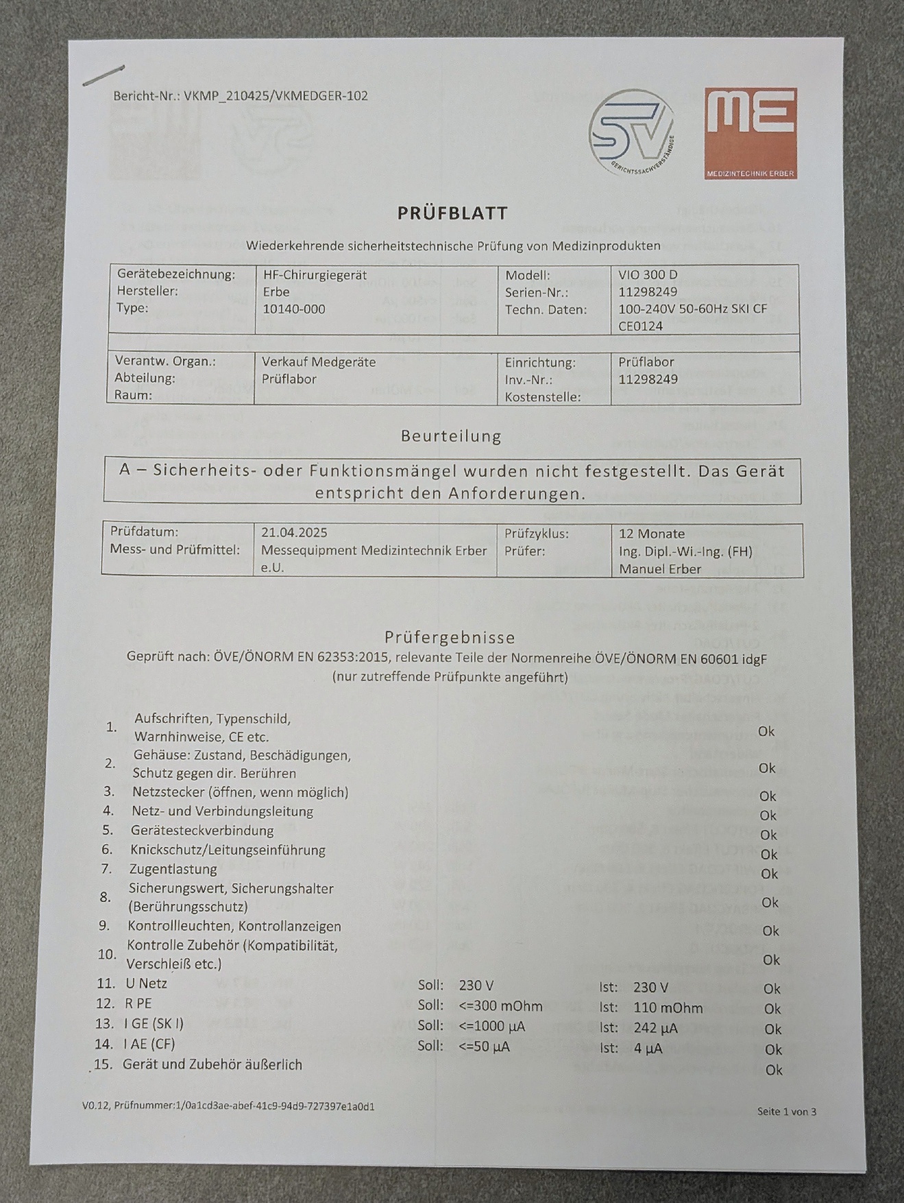 Erbe VIO 300D HF-Chirurgiegerät mit Prüfprotokoll - Bild 5