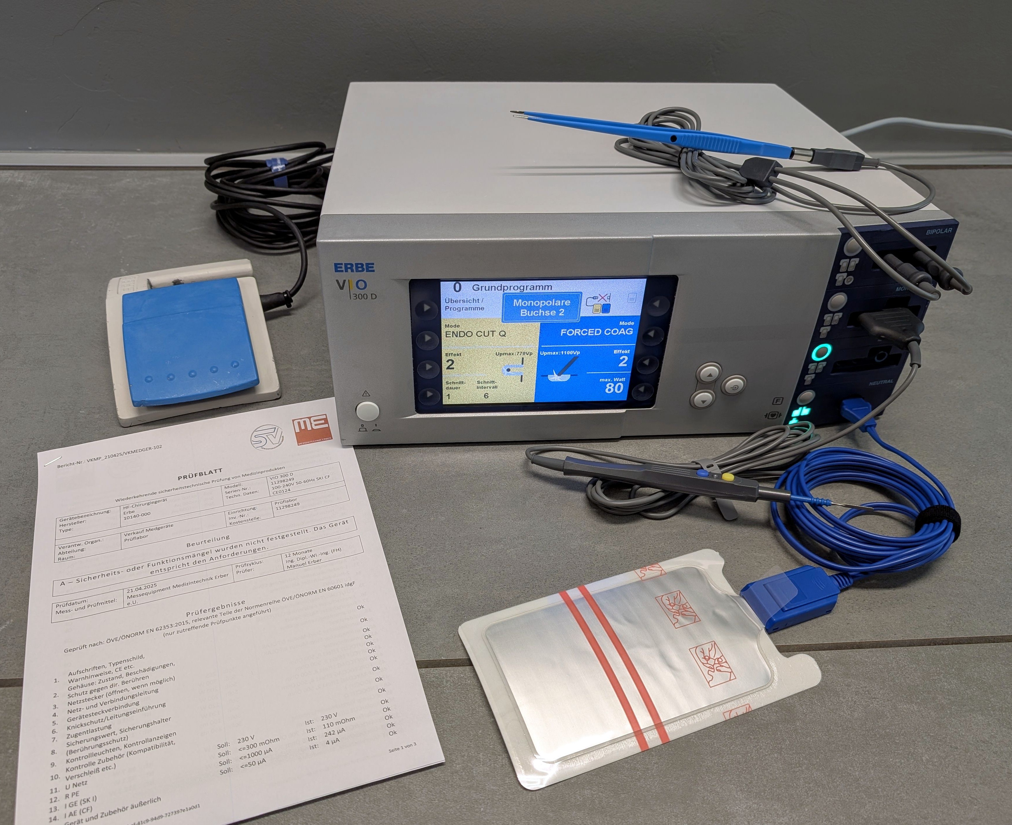 Erbe VIO 300D HF-Chirurgiegerät mit Prüfprotokoll