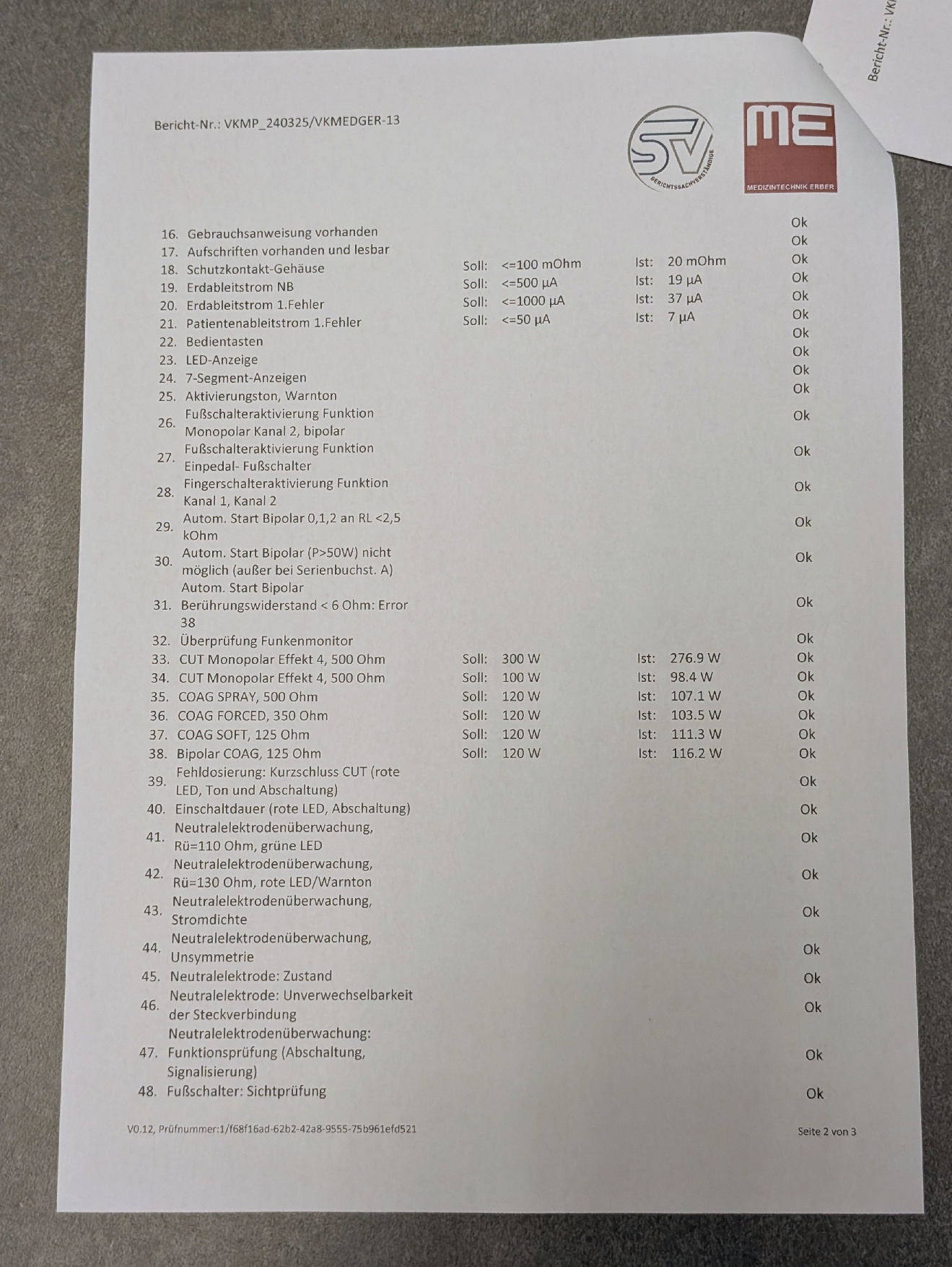 Erbe ICC 300 HF-Chirurgiegerät Prüfprotokoll - Bild 6