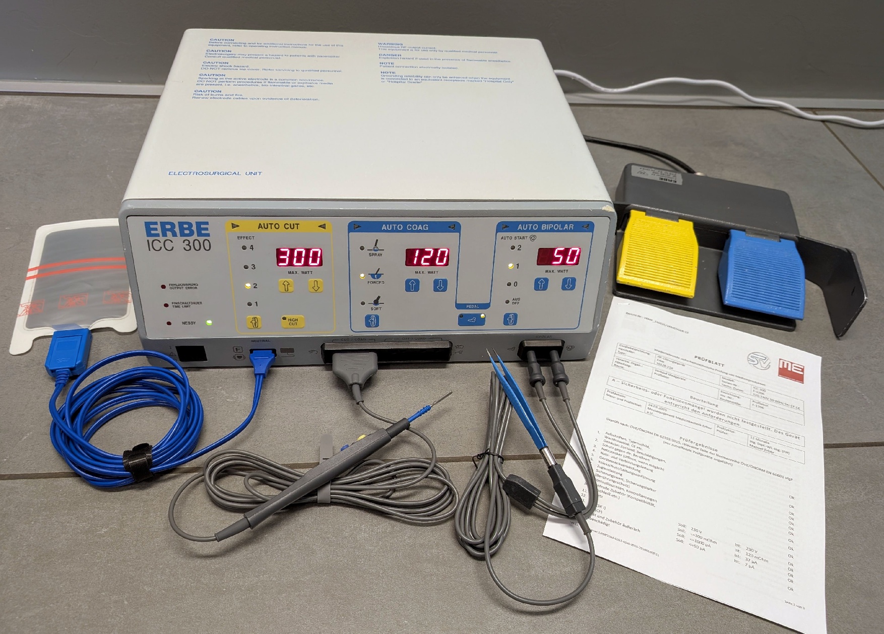 Erbe ICC 300 HF-Chirurgiegerät Prüfprotokoll