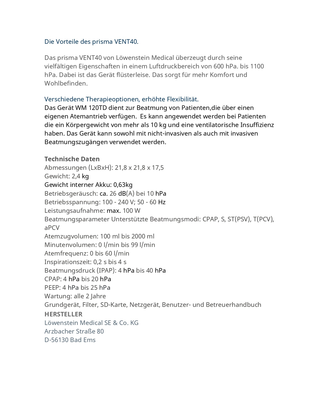 Prisma Vent 40 Bilvel Beatmungsgerät