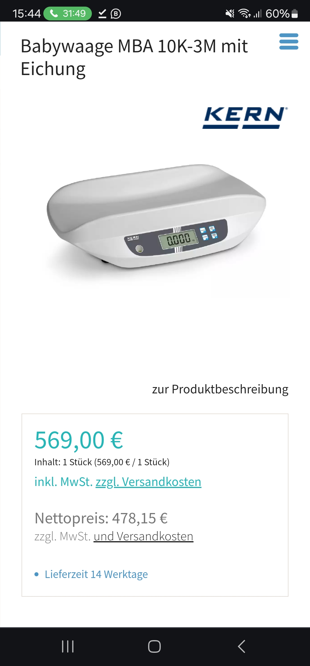 Babywaage MBA 10K-3M mit Eichung