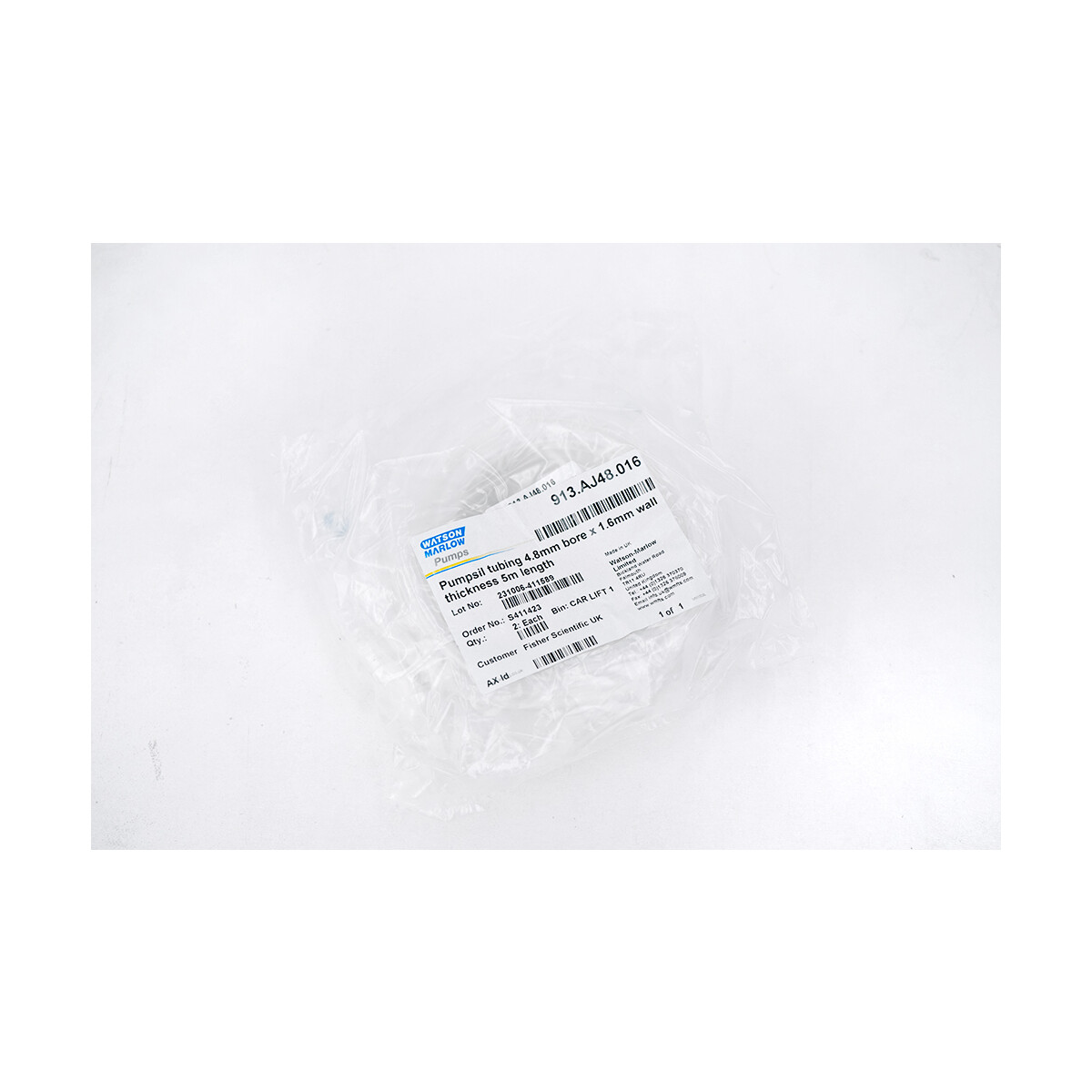 Watson Marlow 913AJ48016 Pumpsil Tubing 4.8mm bore x 1.6mm thickness , 119,00 €