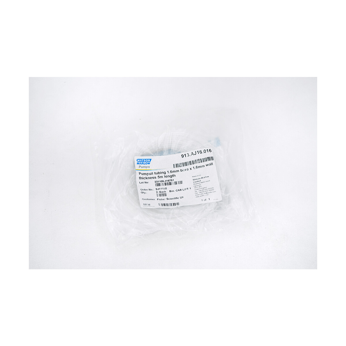 Watson Marlow 913AJ16016 Pumpsil Tubing 1.6mm bore x 1.6mm thickness , 119,00 €